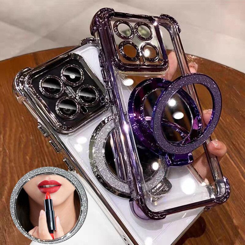 Luxury Plating Mirror Holder Case For Infinix Hot 30i 40 10S 9 30 Play Note 30 40 Pro Smart 9 8 7 Soft Clear Electroplated Cover