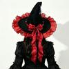 Xiaobudian Halloween Witch Hat for Women, Velvet Wizard with Ruffle Brim And Bow Party, Masquerade, Cosplay Costume Accessory