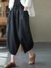 Women's Dopamine Retro Zen Style Elastic Waist Cotton Linen Cropped Harem Pants for Spring Summer