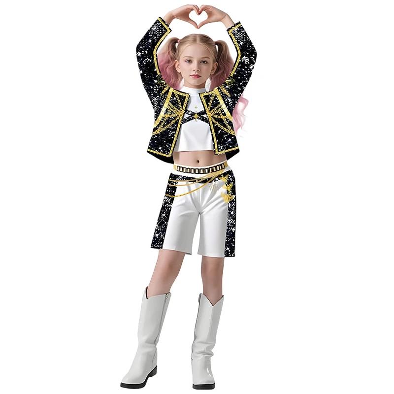 

Дети Девочки Фильм Kpo Mira Косплей Костюм Печать Охотники на Демонов Zoey Rumi Косплей Карнавал Шоу Одежда Детский Девочка Охотница Набор 110