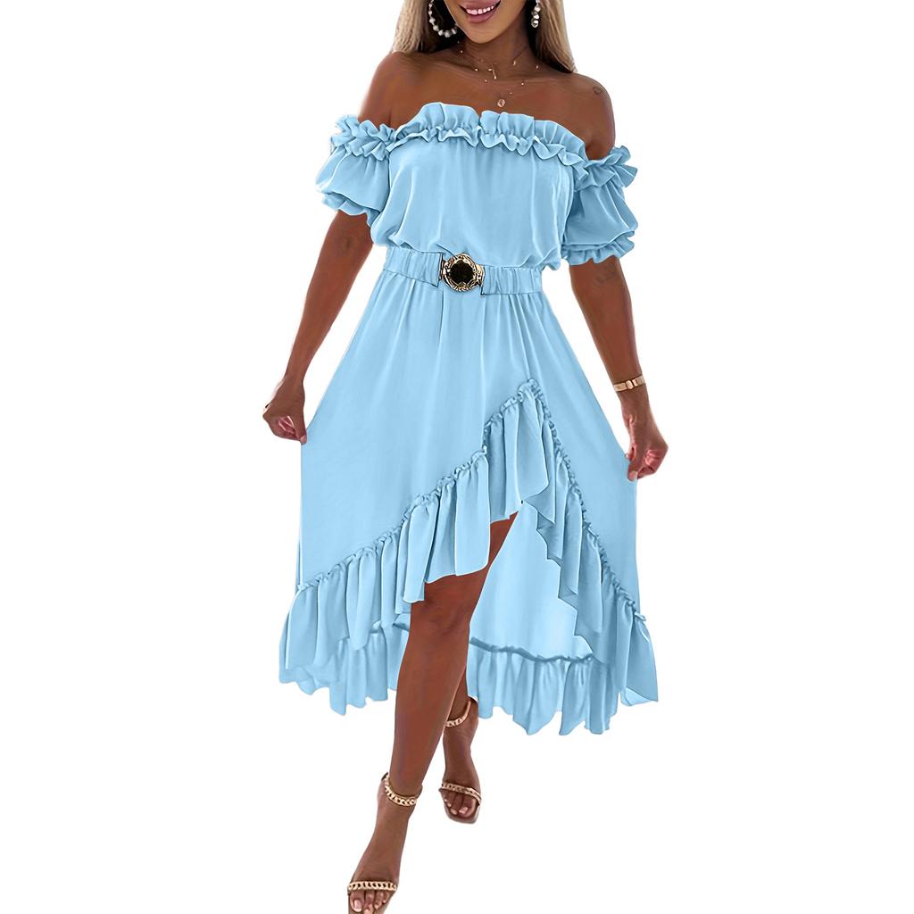 Damenmode Farbe Kurzarm Baumwolle Leinen Patchwork Faltenkleid