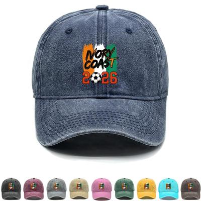 Baseball Cap With 2026 Football Soccer "IVORY COAST" Flag Printed , Adjustable Snapback Baseball Cap Inelastic Distressed Solid Color Fit Flat Cap