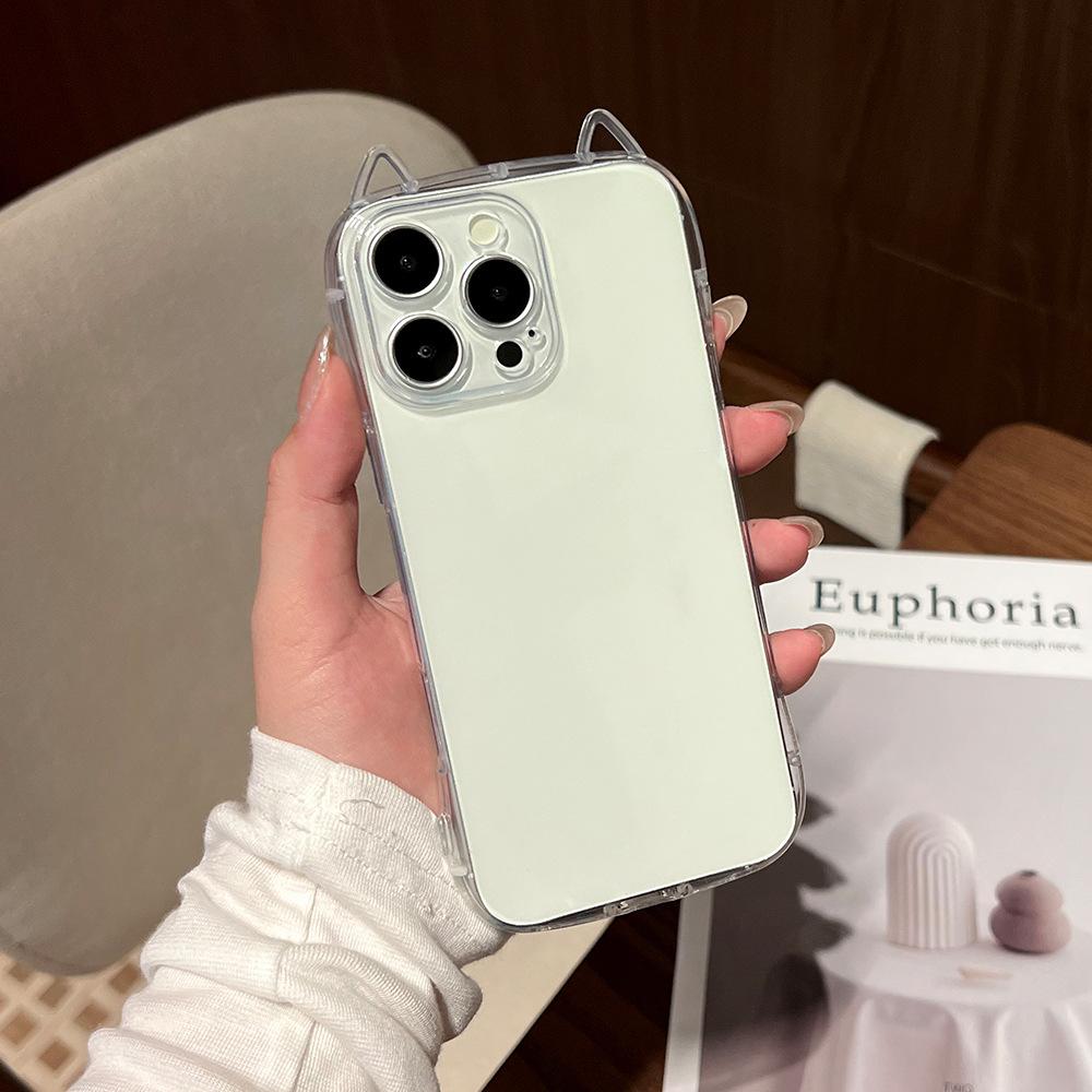 Cat Ears Clear Phone Case For iPhone 17 Air 16 Plus 15 14 13 12 11 Pro Max X XS XR 7 8 SE 2022 2020 Minimalist Shockproof Transparent Protective Cover