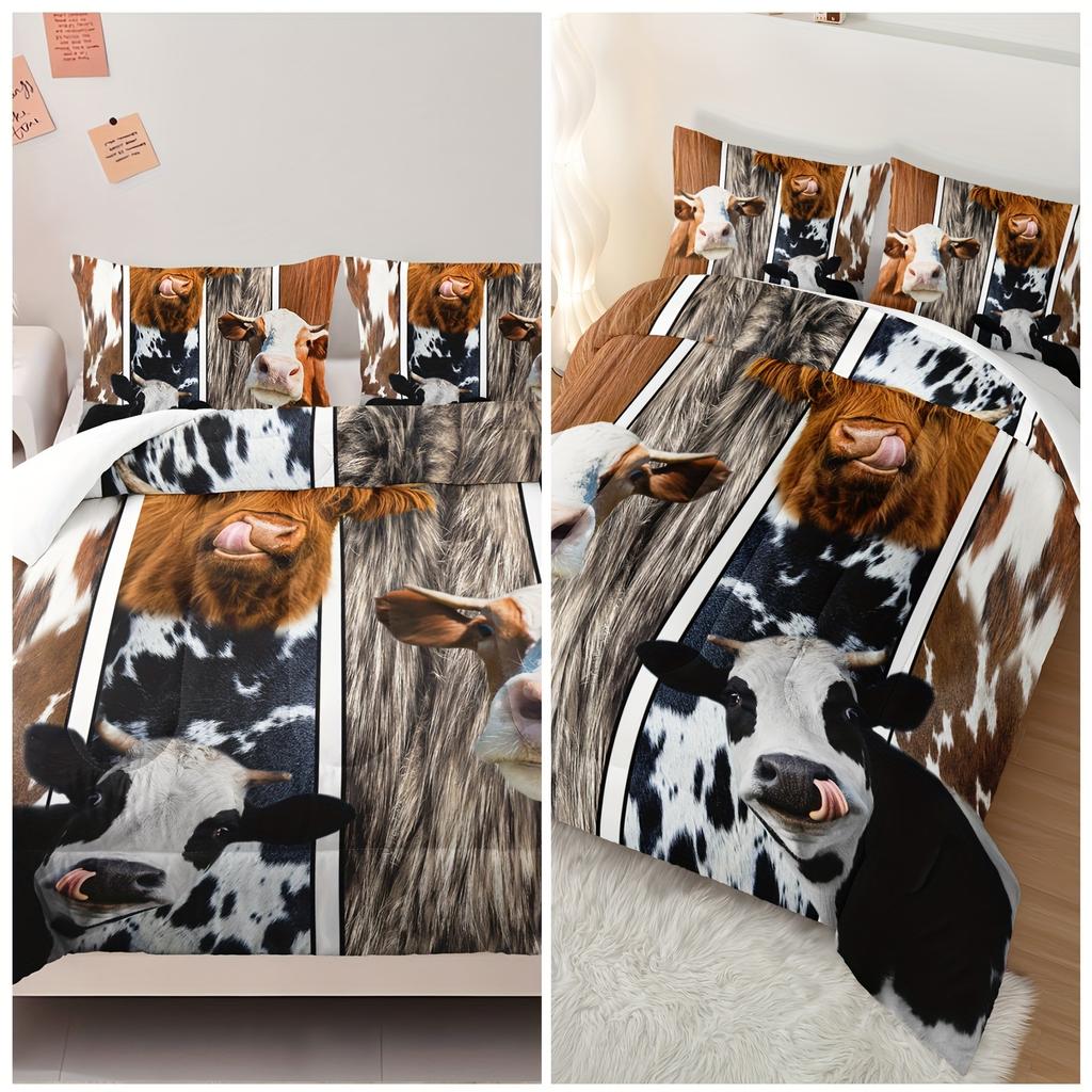 Comforter 3Pcs Modern Fashion Bed Set (1 * + 2* Without Core) Farmhouse Cow 3D Print Bedding Set Soft Comfortable