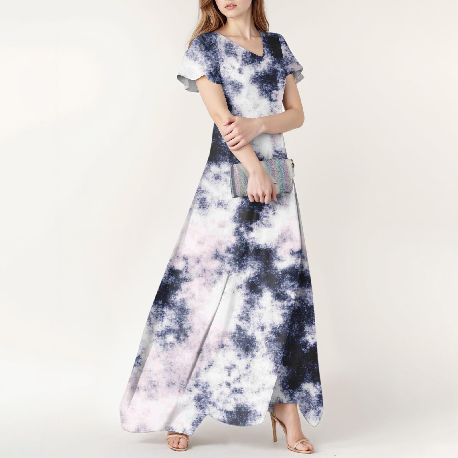 

Женское повседневное модное платье с принтом тай-дай, V-образным вырезом и короткими рукавами XL