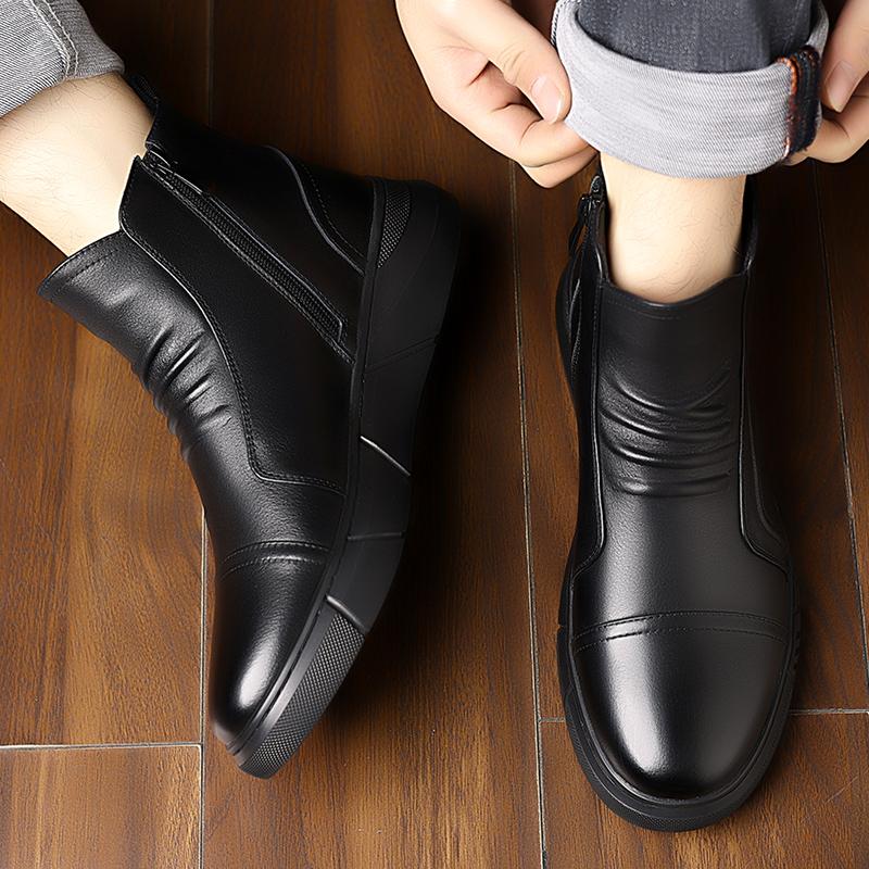 Móda Horký Výprodej Pánské Kožené Boty Vysoká Kvalita Zimní Pánské Kotníkové Boty Módní Boční Zip Business Outdoor Volný Čas Pánské Společenské Boty