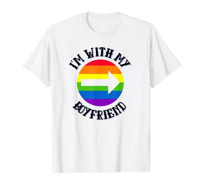 LGBT Cute With My Boyfriend Vintage Rainbow Gay Pride I'm T-Shirt