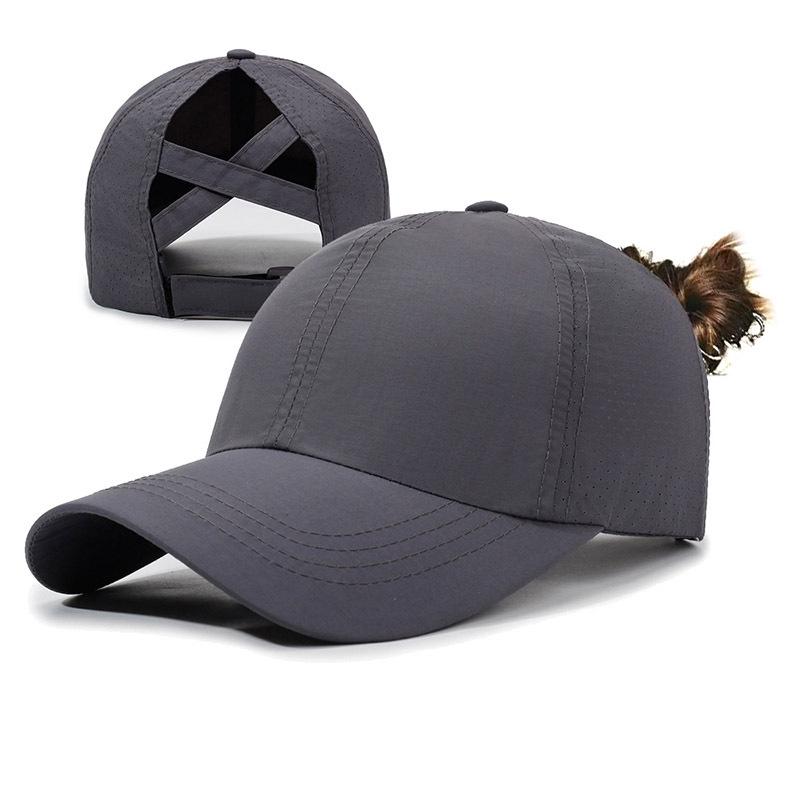 Nieuwe Zomer Dames Kruisband Kruis Paardenstaart Baseballpet, Lichtgewicht Sneldrogende Ademende Zon Hoed (Dark Grey,56-60cm) donkergrijze kleur