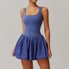 Women Fake Two Piece Sports Dress Yoga Jumpsuit Set Sexy Anti Glare One-Piece Jumpsuit Dance Ballet Sports Dress Gym Running Tennis Sports