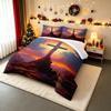 Wooden Cross Rocky Mountain Sunset Bedding set (1 duvet cover, 2 pillowcases, duvet not included), Faith Scenic Art Print