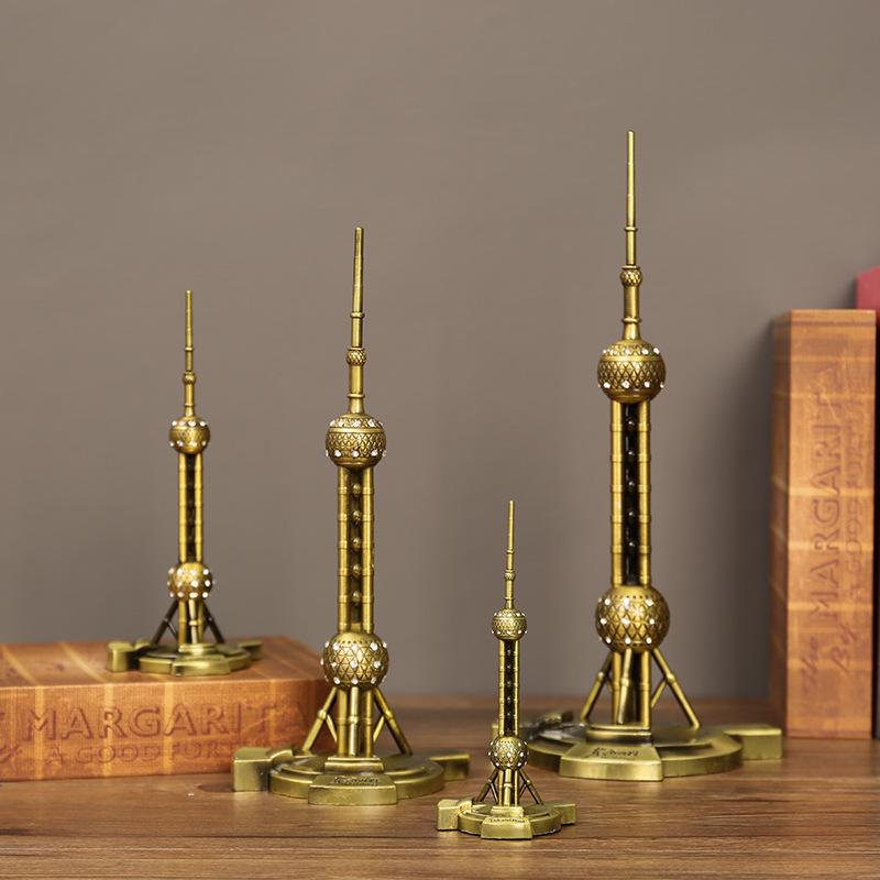 Envy Porcelain Oriental Pearl Tower Model: Shanghai Architectural Souvenir Figurine for Desktop Decoration.