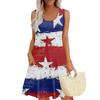 Women's Summer Casual Square Neck Independence Day Printed Dress Sleeveless Dress With Pockets