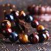 Natural Colorful Ball-Shaped Tiger Eye Bracelet with Blue Red Beads for Women Men Party Occasion Stretch Sizes 10-20mm AAAAAA
