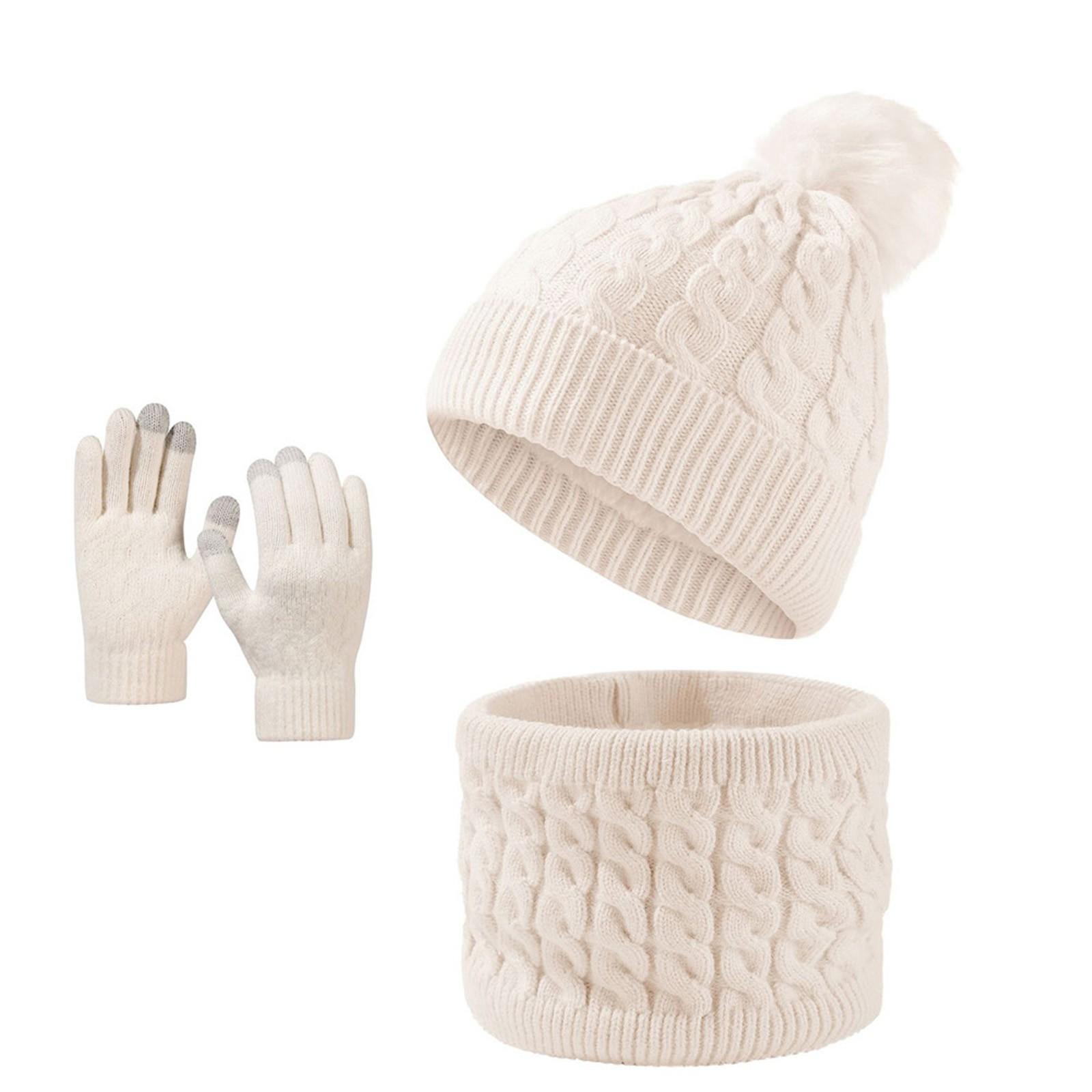 

Детские вязаные теплые шапки с 1 парой перчаток и шарфовТеплая зима One Size белый
