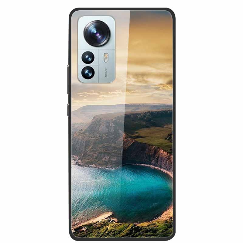 Luxus Hülle für Xiaomi 12T Pro Blumen Gehärtetes Glas Hülle für Xiaomi 12T TPU Stoßfänger Xiaomi 12 T Harte Schwarze Hülle Bunte Capa