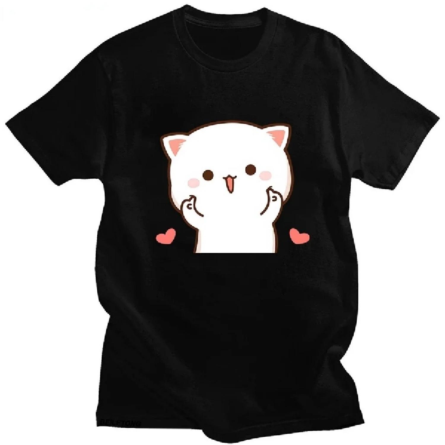 

Веселая Милая Футболка Женская Персик и Гома Моти Кот Мультяшный Принт Женская Кавайная Одежда Харадзюку XXXXXL чёрный