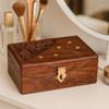 Wooden Jewelry Box with Brass Engraving Design | Handmade Wooden Jewellery Organizer Box for Rings, Earrings & Necklace Storage