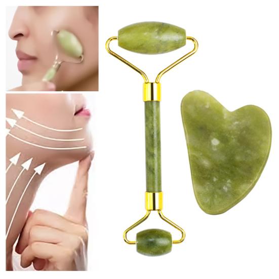 Natural Jade Scraping Board Roller Massager for Face Neck Body Eyes Facial Gua Sha Set Skin Care Scraping Tool for Improve Skin Condition