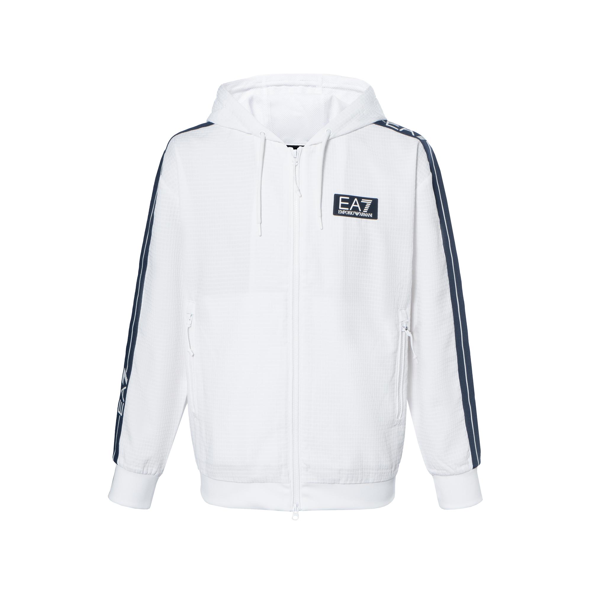 Emporio Armani EA7 SS23 Logo de la marque Fermeture éclair Hoodie ample Hommes hoodies Blanc 3RPM67-PN6ZZ-1100 M white