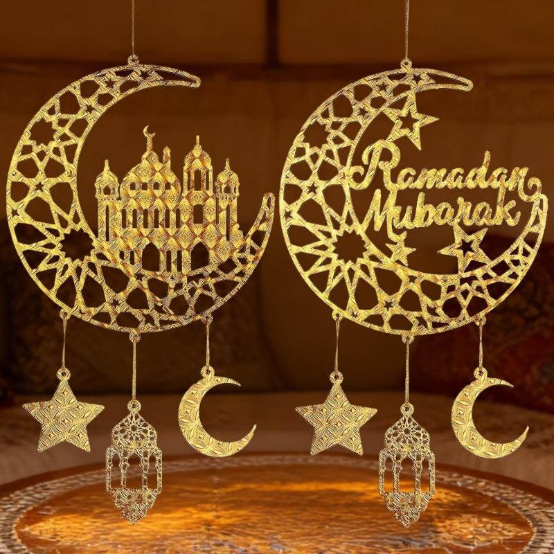 Eid Mubarak Moon Star Mosque Wooden Hanging Ornaments Kareem Ramadan Decorations