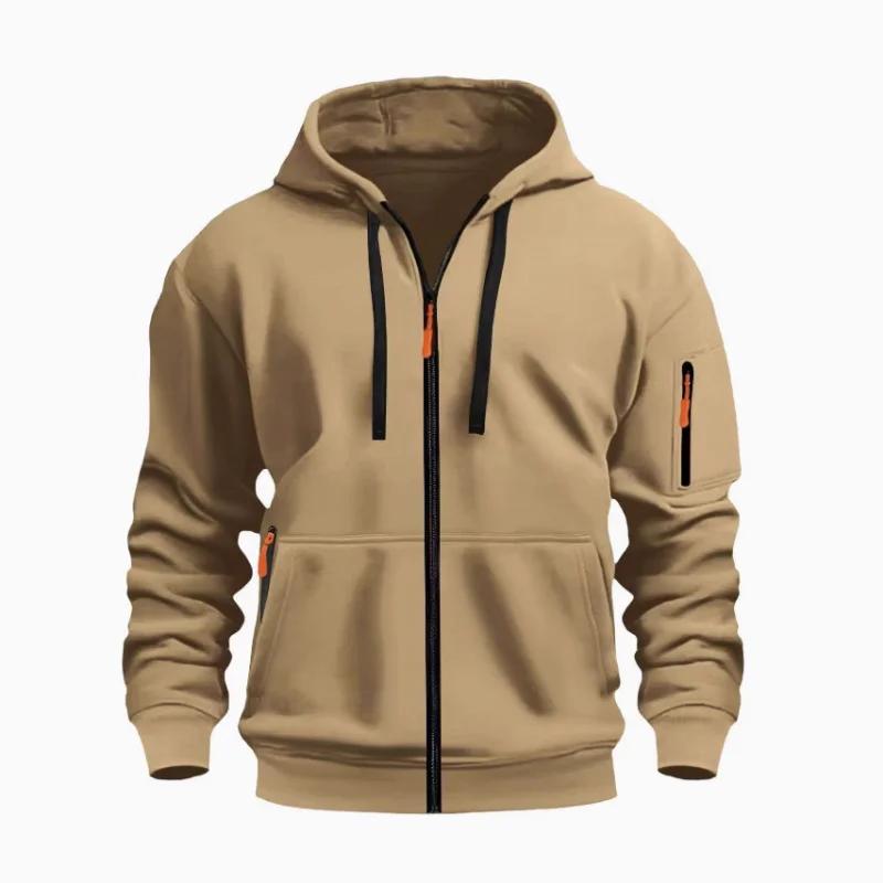 New European and American Spring and Autumn Men's Loose Hoodie Fleece Zipper Sweatshirt Neutral Multi-pocket Top
