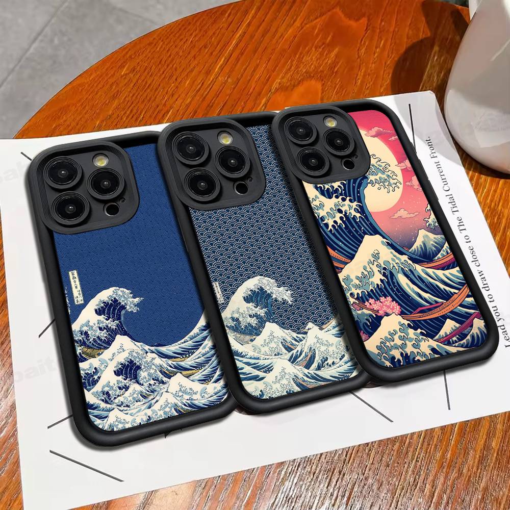 Japanese Waves Phone Case For IPhone 17 16 15 14 13 12 11 Pro Max 16E Plus INS Soft Cover