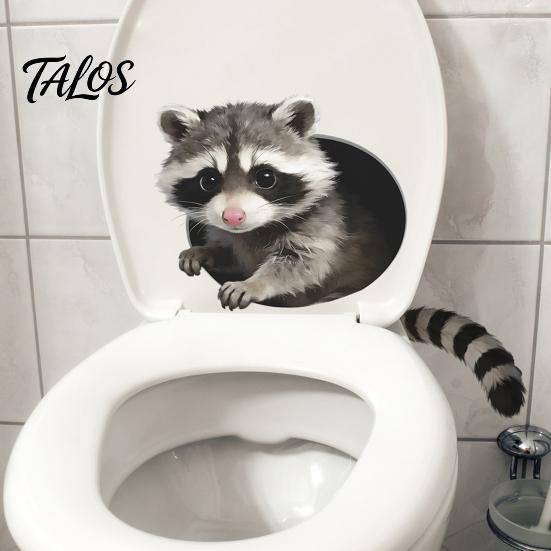 Kreative 3D-Blickende Waschbär-Toilettenaufkleber, Selbstklebender Toilettensitz-Aufkleber, Wasserdichter PVC-Wassertank-Aufkleber, Abziehbar und Aufklebbar Waschbär-Abziehbilder für