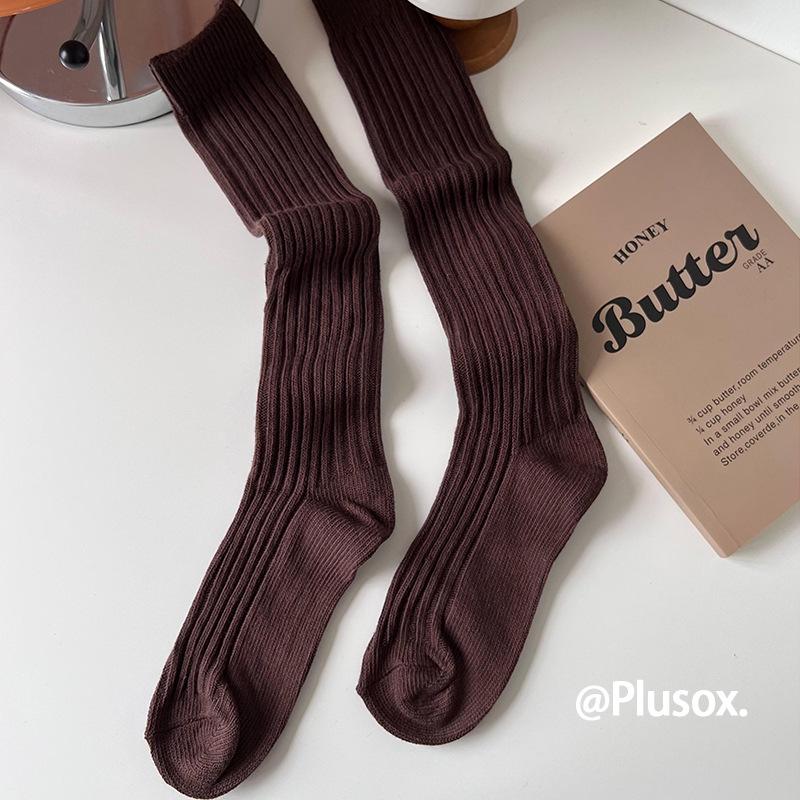 Plusox Women's Beige Cotton Over-the-Knee Warm Socks - Autumn/Winter Collection