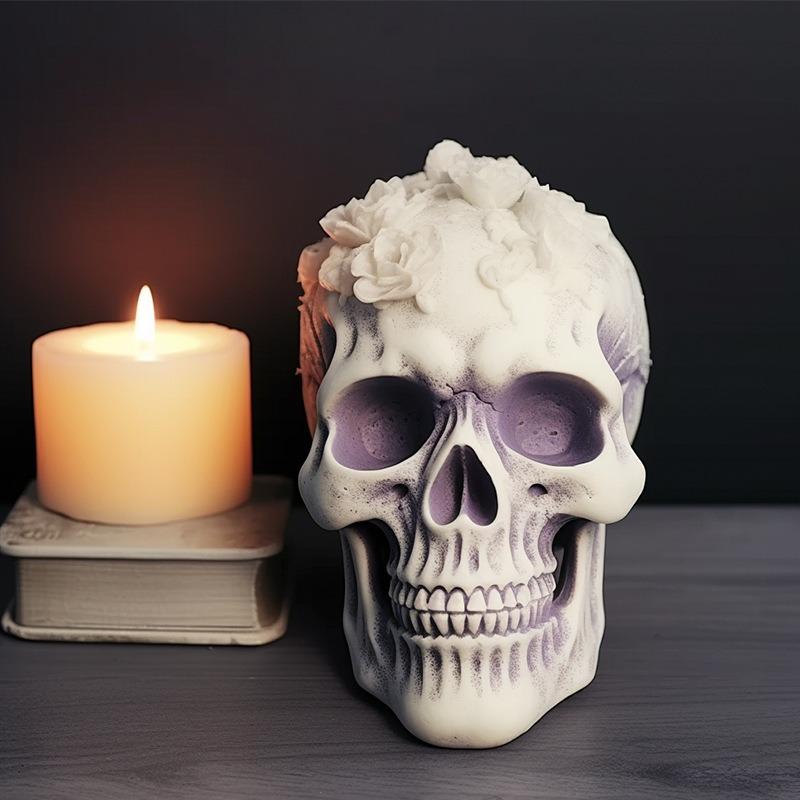3D Flower Skull Silicone Candle Molds Halloween Skull Decoration Crafts Plaster Resin Cement Mold DIY Hand Soap Making Tool