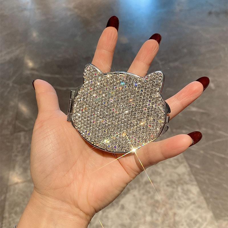 1 Pcs Cute Cat Foldable Pocket Mirror With Double Side Mini Diamond Painting Mirror For Home Travel Outdoor Use