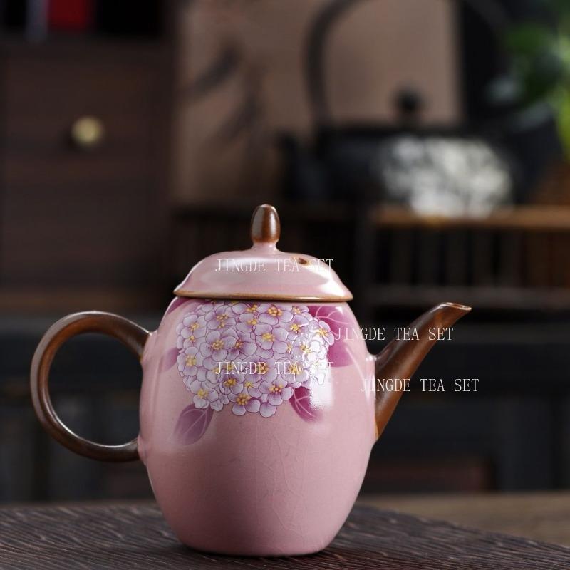 140ml Pink Teapot Embroidered Ceramic Teapot Chinese Household Tea Pot Small Capacity Kung Fu Tea Set Tea Ceremony Accessories