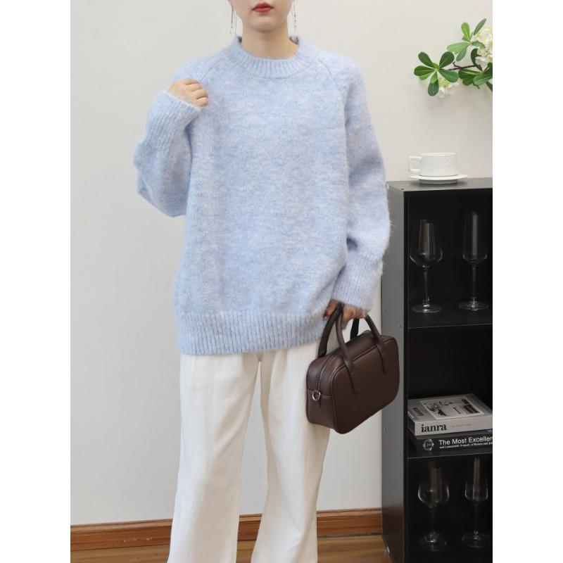 Autumn and winter new round neck sequins loose and thin sweater pullover lazy wind knitted sweater top women