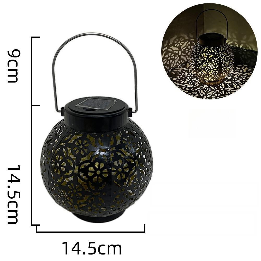 Solar Powered Iron Projection Light Outdoor Garden Hanging Lantern With Hollow Out Design For Patio Fence Decoration