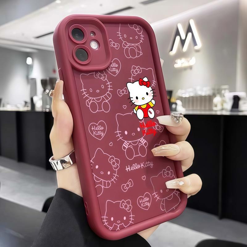 INS Pink Line Hello Kitty Phone Case For Iphone 17 16 Pro Max 17 Air 16e 15 14 13 12 11 Pro Max 14 15 16 Plus Anti-Knock Cover