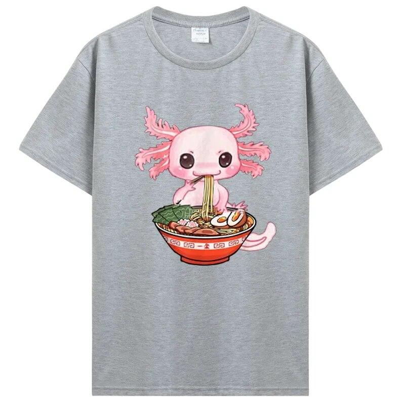 Kawaii Axolotl Ramen Noodles Japanese Anime Otaku Nu Goth T-Shirt Unisex Cotton Tshirt Clothing Oversized Graphic Tees