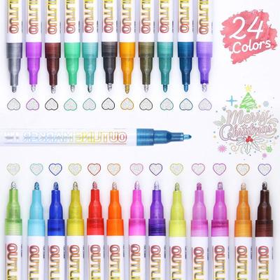 Dreamy Metallic Double Line Outline Gel Pens - 24 Colors for DIY Journals & Christmas Greeting Cards
