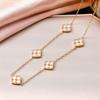 Elegant Four Leaf Clover Jewelry Set Women Stainless Steel With Mother Of Pearl Cross Chain Necklace Earring Bracelet