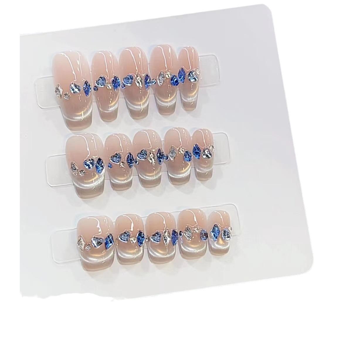 

Чисто ручная работа Фототерапия Носимые планшеты для ногтей Синяя сорока Носимое готовое изделие Многоразовые пластыри для ногтей Large L