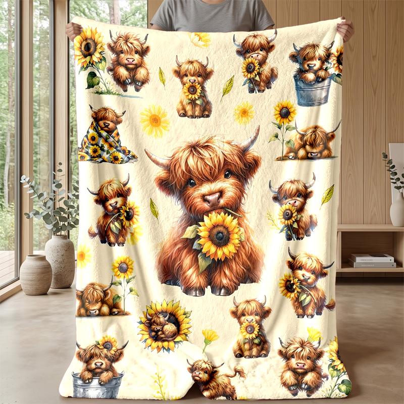 Highland Cows Art Theme Blanket Lightweight Warm Flannel Blanket Decorative Throw Blanket for Home Decoration
