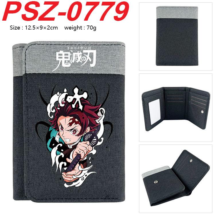 Japan Cartoon Comics Demon Slayer Color-blocked Tri-fold Flap Wallet with Snap Closure Portable Canvas Pocket Coin Purse 7565 KTB