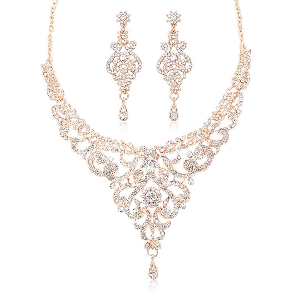 Rhinestone Jewelry Set Necklace Dangle Earrings for Wedding Prom Party