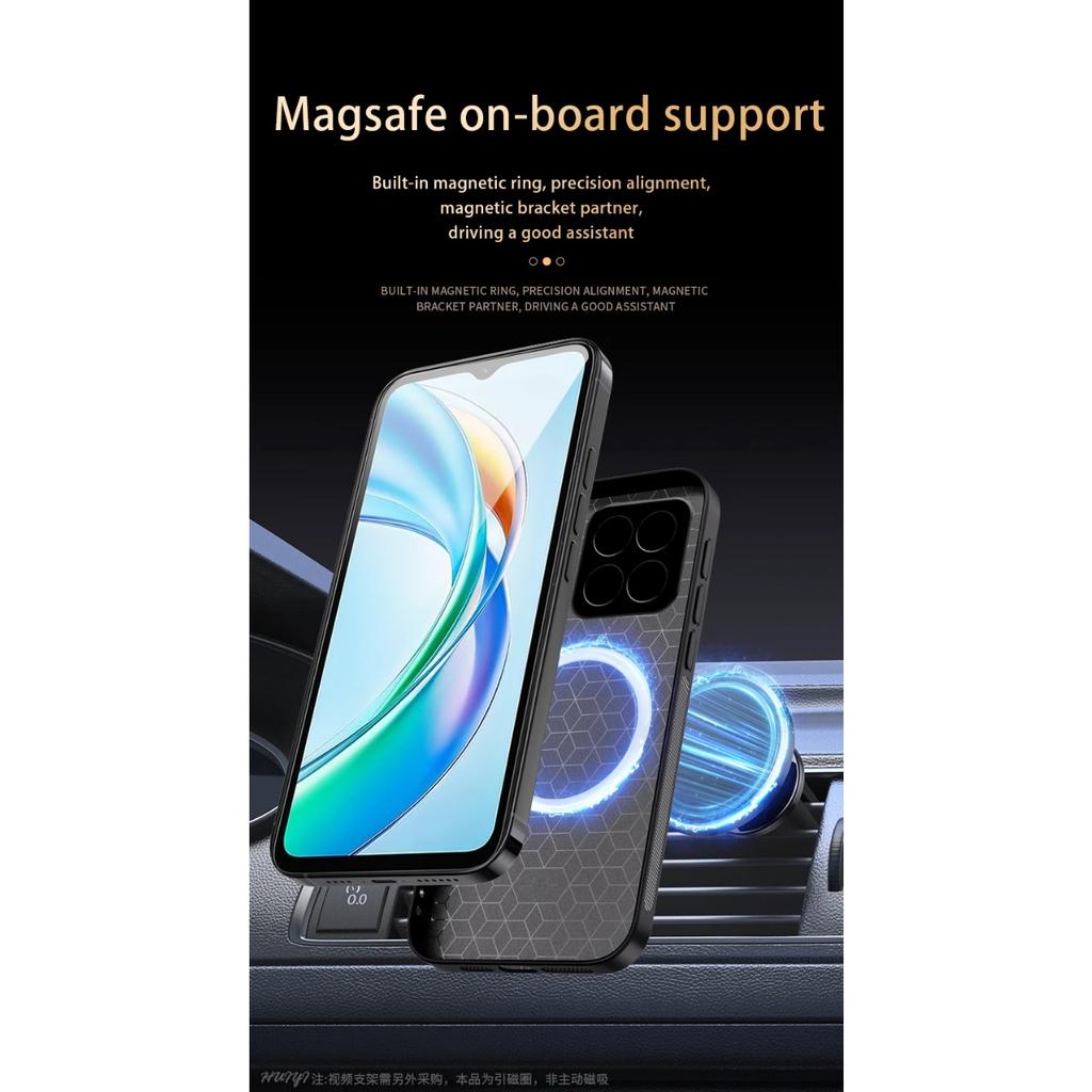 Huawei Honor X5b Plus için Deri Magsafe Kılıf Araç Manyetik Tutucu Kablosuz Şarj Silikon Sert Telefon Kapağı HonorX5bPlus Kılıf