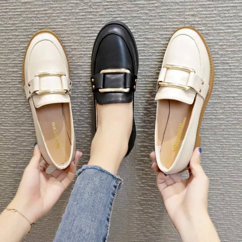 Fashion Shoes For Women Black Luxury Leather Casual Woman Pumps Square Heels Round Toe E Genuine Mark Wholesale Elegant Dress Chic Point
