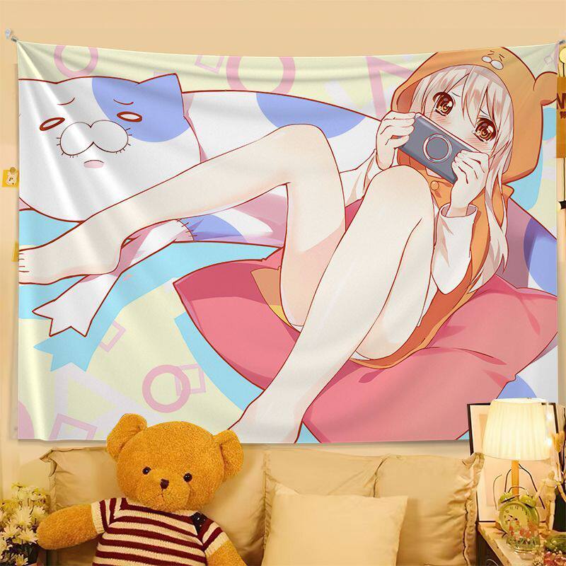 Cute Anime Print Tapestry Wall Hanging Anime Poster Bedroom Backdrop Wall Art Dorm Home Decor