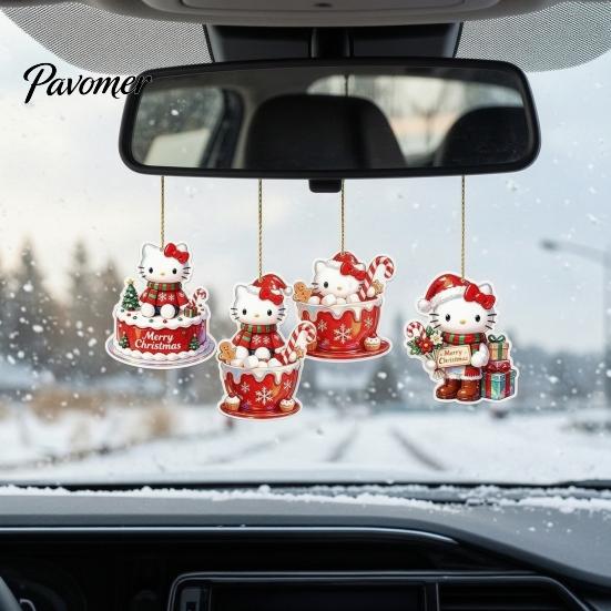 Stocking Stuffer for Kids Christmas Kitty Ornaments, 2D Flat Acrylic Hanging Decorations, Cute Party Exchange Gifts Cartoon Pendants Tree, Holiday