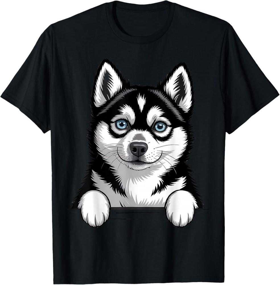 Alaskan Klee Kai Funny Peeking Pocket Husky Puppy Dog Lover T‑Shirt XL