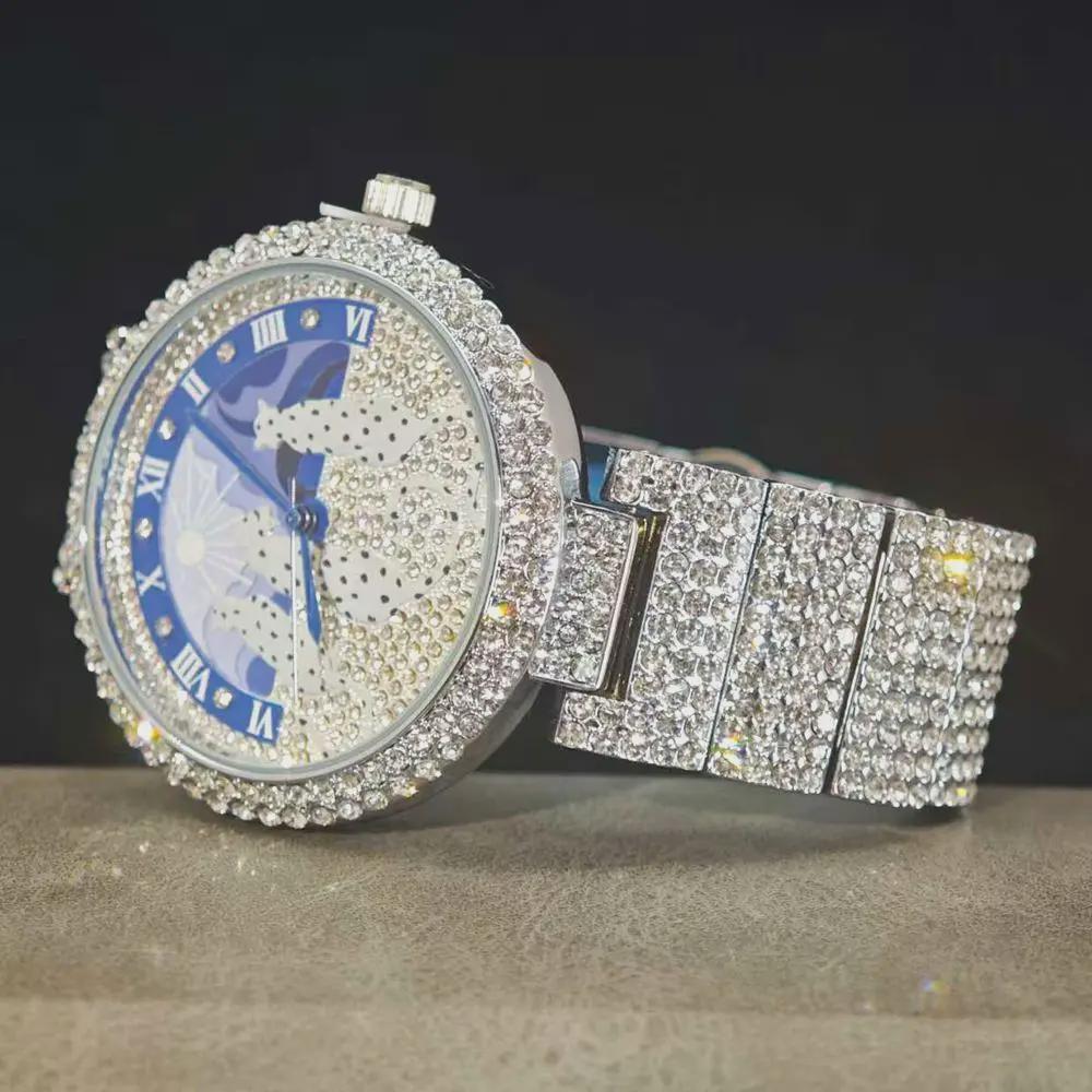 Golden Iced Brilliant Watches Men Luxury Steel Quartz Watch Fashion Leopard Hip Hop Diamond Wrist Watch Man Reloj Hombre