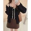 Autumn and Winter New Lace Splicing Vest Suspender Knitted Cardigan Two-piece Set Women's Soft Waxy Sweater Set