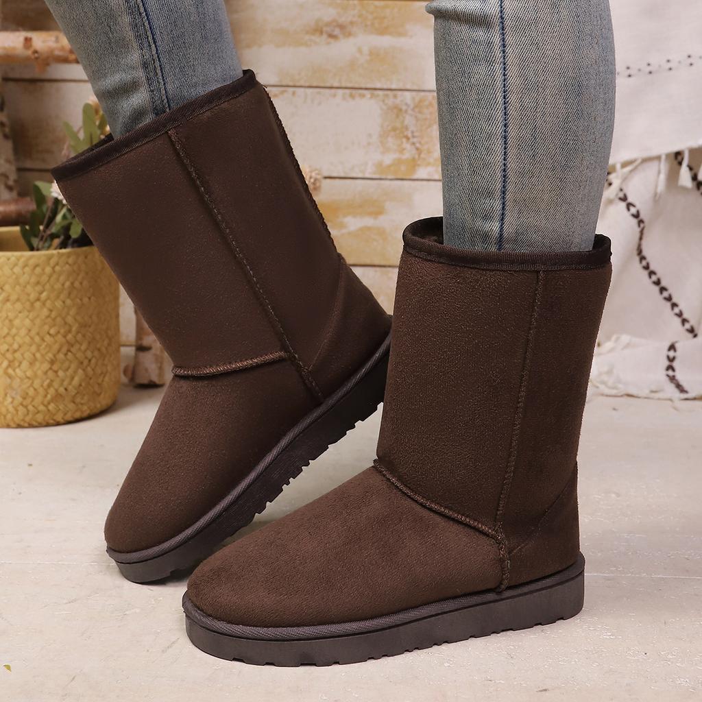 Bawełniane buty damskie w dużych rozmiarach 2025 zima nowe proste aksamitne damskie buty na grubej podeszwie wysokie bawełniane buty ocieplane śniegowce