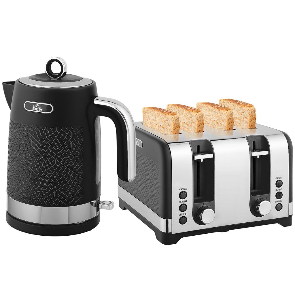 Sleek Textured Kettle and Four-Slice Toaster Set - Black